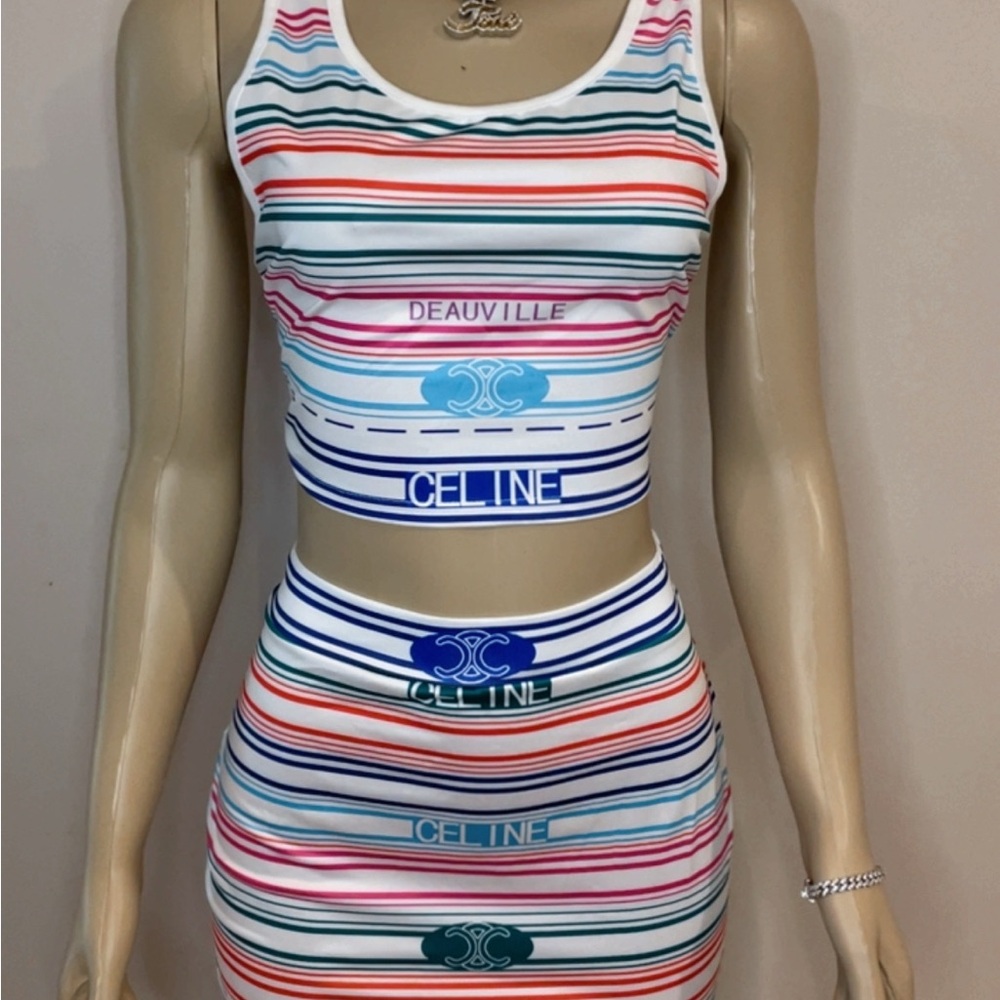 Celine Multicolor Striped Skirt Set